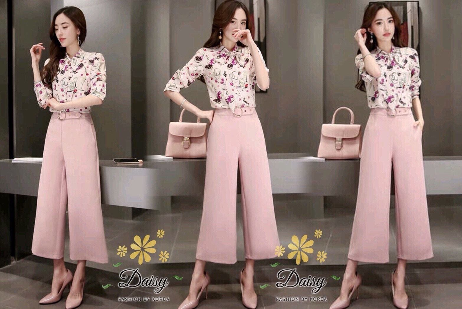 เสื้อผ้าเกาหลี พร้อมส่ง เสื้อกับกางเกง ผ้าจอเจียร์แบบเนื้อนิ่ม