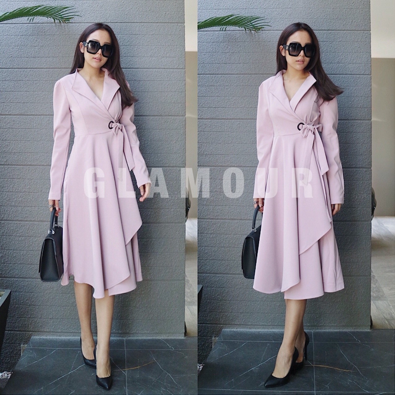 Long blazer เสื้อผ้าเกาหลี พร้อมส่ง เสื้อคลุม ผูกเอว