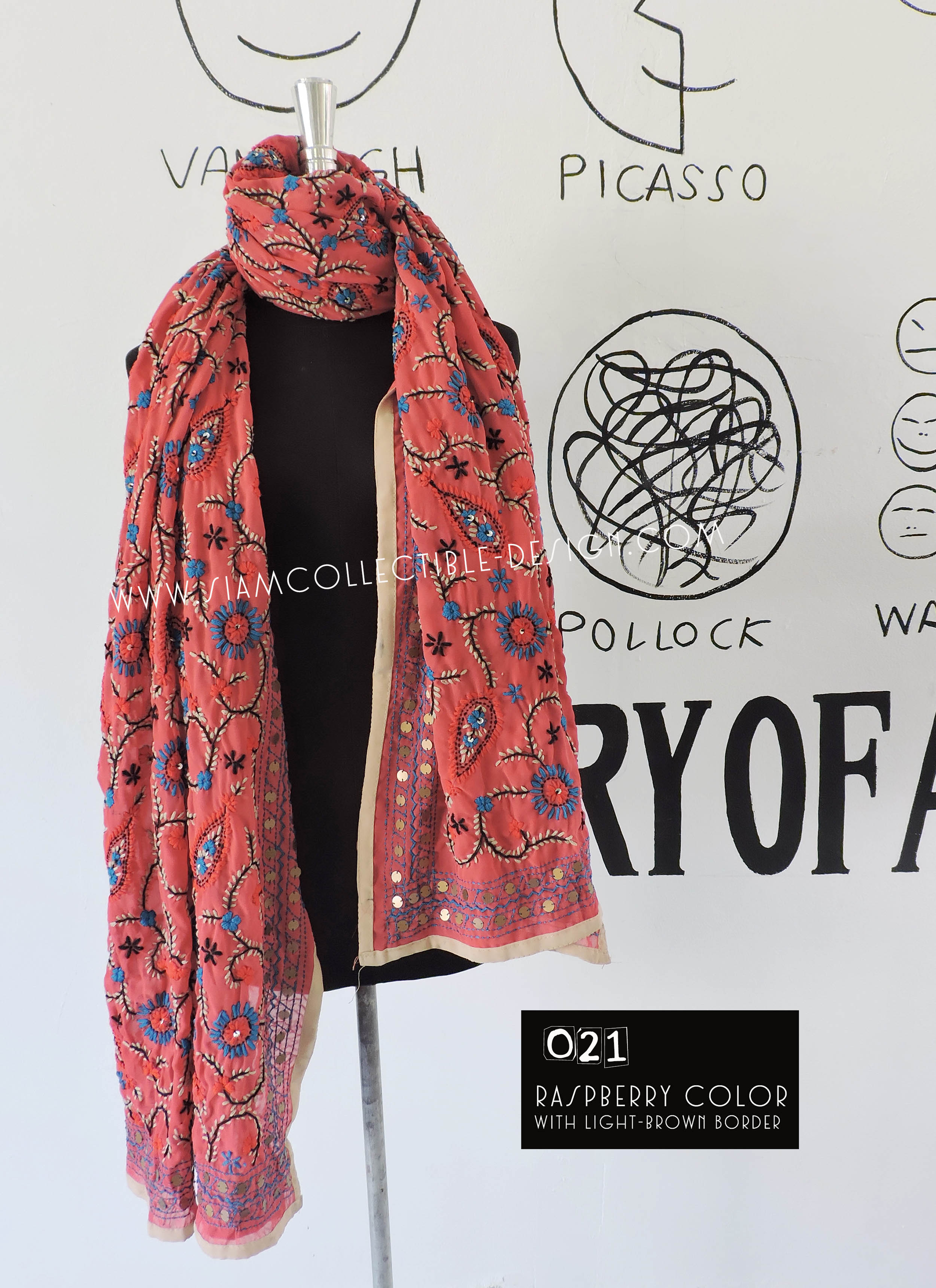 ผ้าคลุมไหล่ปักมือ ผ้าอินเดีย PDI021 / Phulkari Dupatta Traditional Indian embroidery PDI021