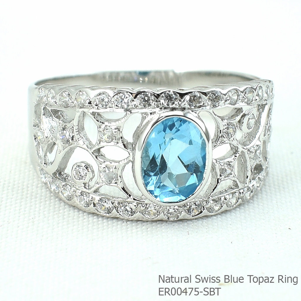 SKJewelryfactory แหวนบลูโทปาซแท้ สไตล์หรูหรา ER00475-SBT