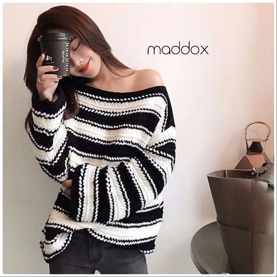 เสื้อเกาหลี ไหมพรมทอสลับสี