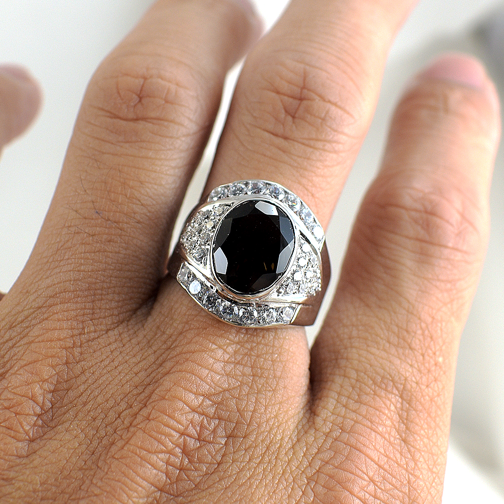 SKJewelryFactory แหวนเงินฝังพลอยสโมกกี้ควอทซ์แท้ MR00087-SMQ