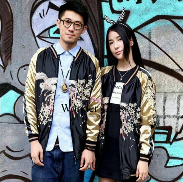 พร้อมส่ง เสื้อแจ็กเก็ตหนัง ปักลายนก ดอกไม้