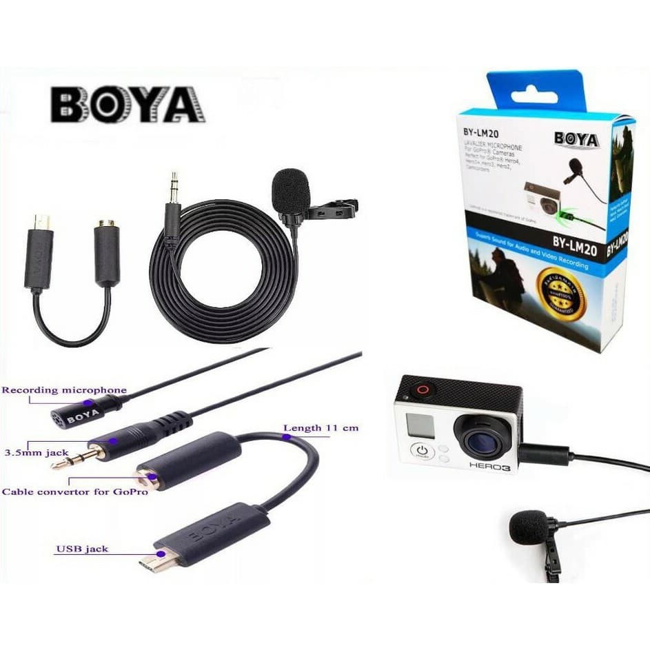 ไมโครโฟนแบบหนีบปกเสื้อ BOYA BY-LM20 สำหรับ กล้อง Gopro BY- LM20 Lavalier Microphone For Gopro