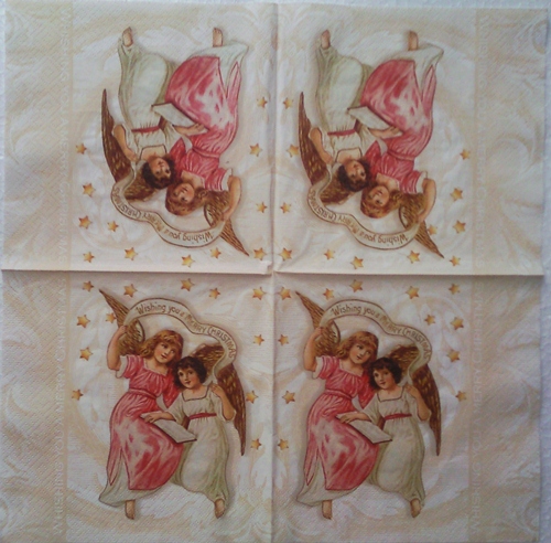 แนวภาพ Angel wishing you a merry christmas เป็นภาพบล็อค 4 กระดาษแนพกิ้นสำหรับทำงาน เดคูพาจ Decoupage Paper Napkins ขนาด 33X33cm