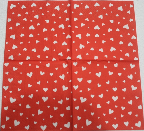 แนวภาพ Valentine หัวใจขาว บนพื้นแดง เป็นภาพกระจายเต็มแผ่น กระดาษแนพกิ้นสำหรับทำงาน เดคูพาจ Decoupage Paper Napkins ขนาด 33X33cm