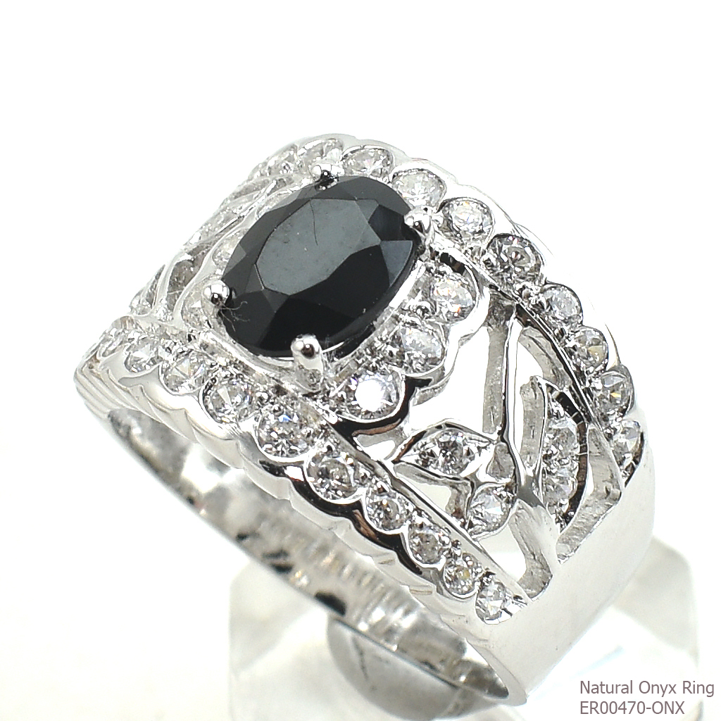 SKJewelryFactory แหวนนิลแท้ ทรงนี้เหมาะมากที่ใส่นิ้วกลาง ตัวเรือนแข็งแรง ทำจากวัสดุเงินแท้ ER00470-ONX