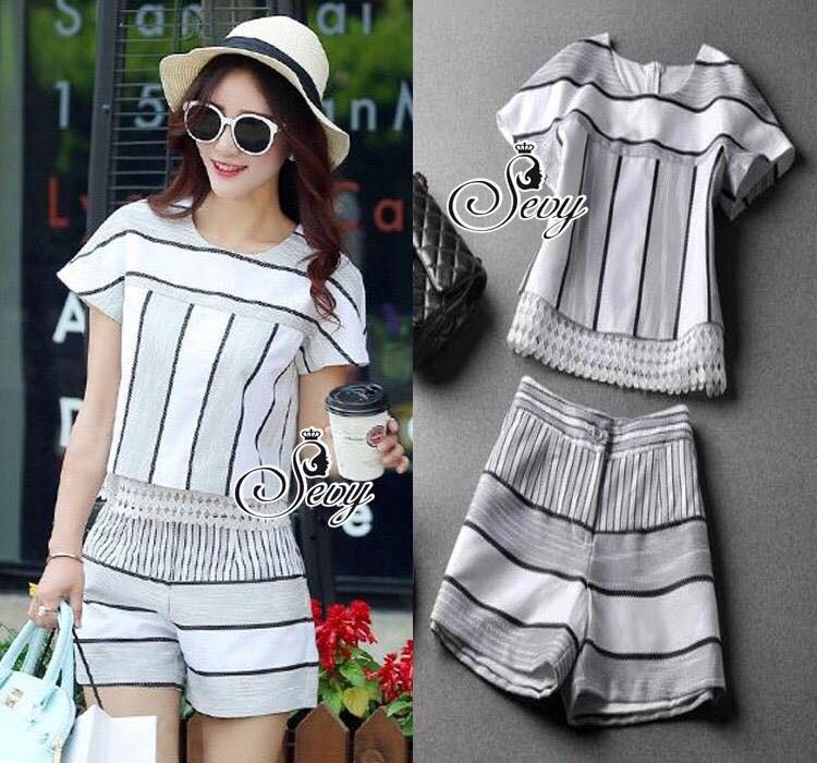 พร้อมส่ง เซทเสื้อคอกลมแขนกุ๊ดซิปหลัง