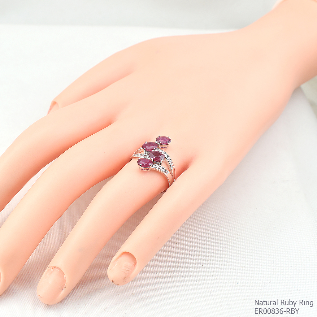 SKJewelryfactory แหวนเงินแท้ 92.5% ฝังพลอยทับทิมแท้ ดีไซด์หรูหรา ER00836-RBY