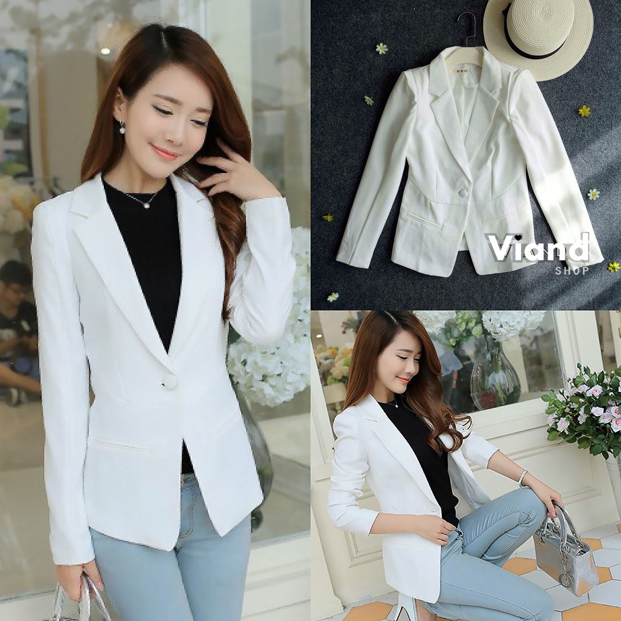เสื้อเกาหลี พร้อมส่ง สูท ผ้าเซิทเนื้อดี