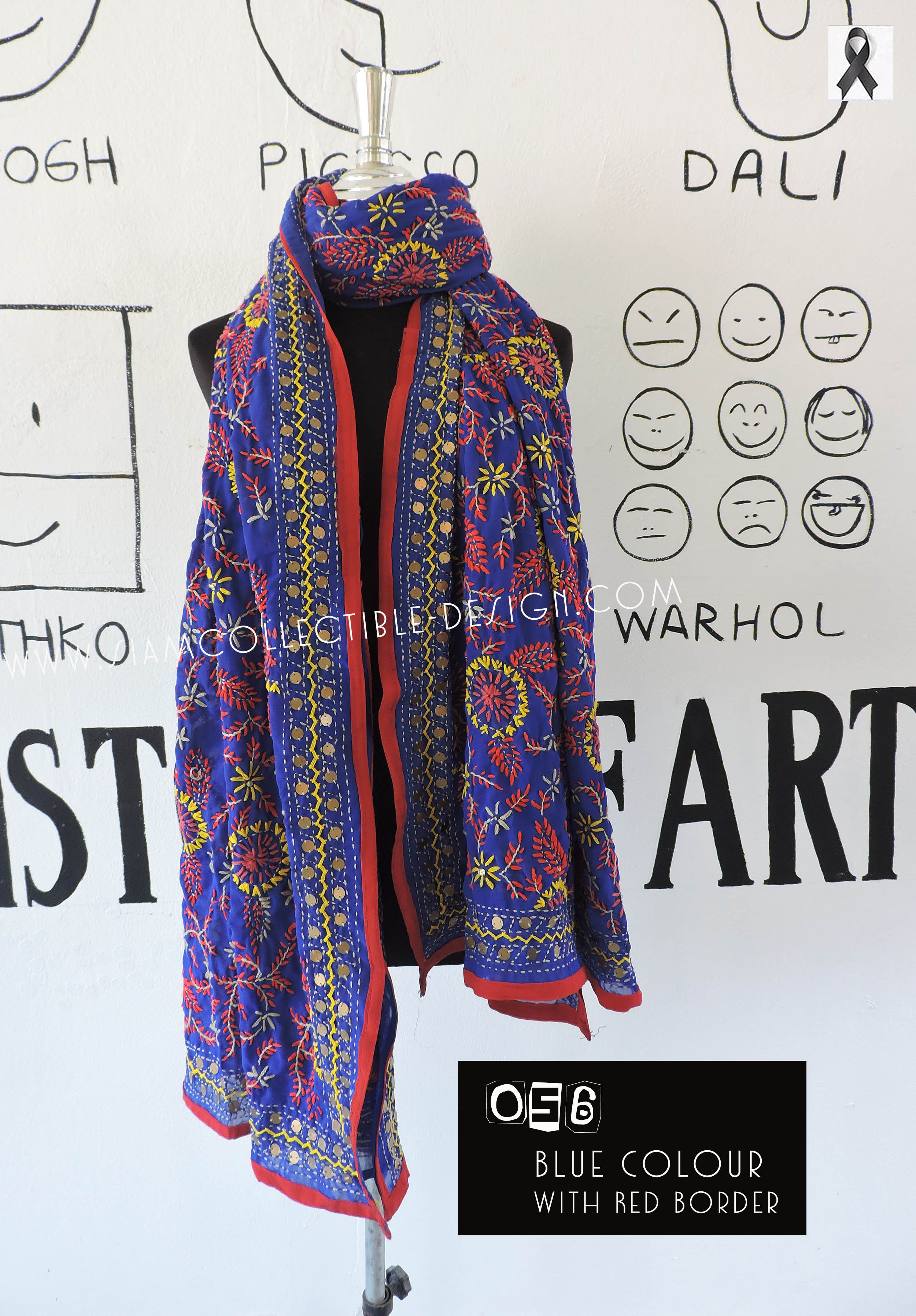 ผ้าคลุมไหล่ปักมือ ผ้าอินเดีย PDI056 / Phulkari Dupatta Traditional Indian embroidery PDI056