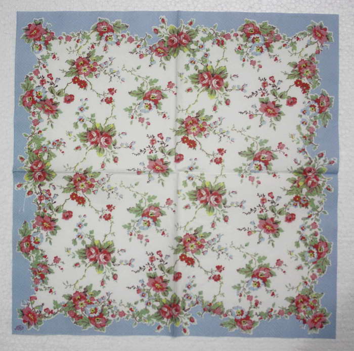 แนวภาพ Cath Kidston ดอกไม้ ช่อกุหลาบคลาสสิค ในกรอบฟ้า เป็นภาพเต็มแผ่น กระดาษแนพกิ้นสำหรับทำงาน เดคูพาจ Decoupage Paper Napkins ขนาด 33X33cm
