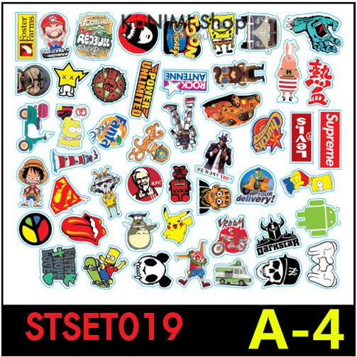 STSET019 (เซ็ต48ชิ้น) สติกเกอร์ ลายการ์ตูน กราฟิตี้ ติดรถยนต์, มอเตอร์ไซต์, จักรยาน, กระเป๋า, ติดผนัง ของใช้ต่างๆ สติกเกอร์PVCกันน้ำ ลายสวย เก๋ น่ารัก มีสไตล์ เท่ห์ ไม่ซ้ำใคร