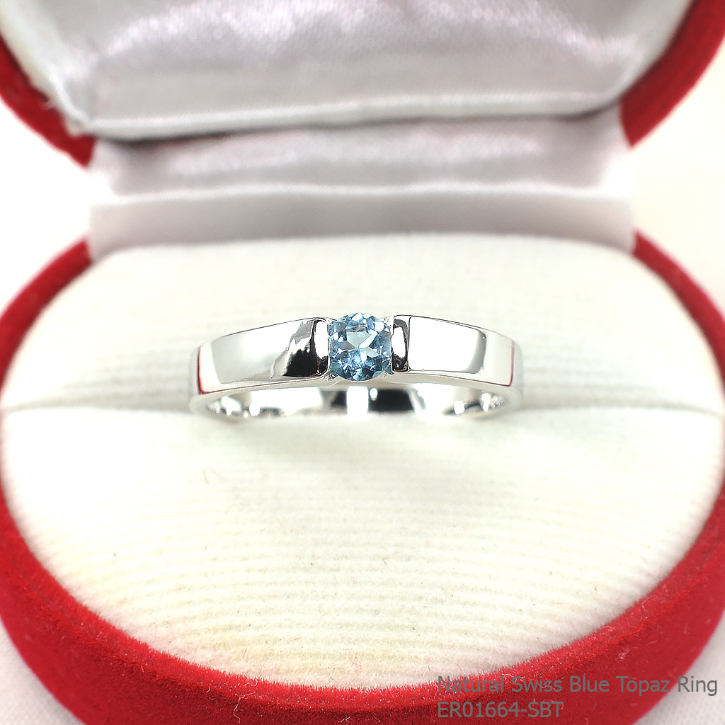 SKJewelryfactory แหวนเงินแท้ ฝังพลอยสวิสบลูโทปาซแท้ ดีไซด์เรียบเก๋ ER01664-SBT