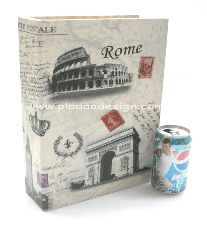กล่องเก็บของทรงหนังสือแนววินเทจ ขนาดใหญ่ L ลาย Postcard Rome Paris Pisa