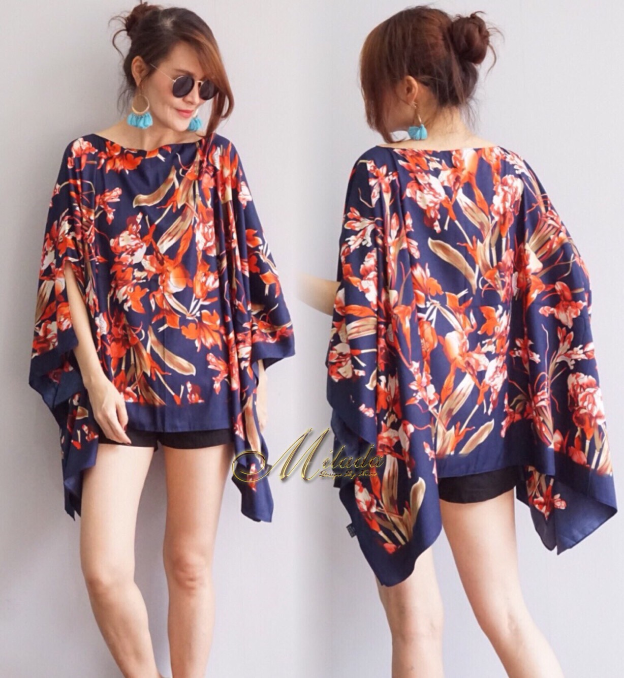 เสื้อเกาหลี พร้อมส่ง เสื้อคอกลม ทรงปีกค้างคาว