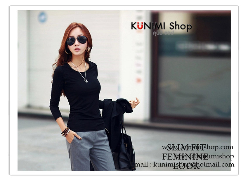 GP001 เสื้อยืด คอกลมแขนยาว สีดำ เนื้อผ้ามีความยืดหยุ่น ขนาด Free size รอบอกไม่เกิน 36 นิ้ว