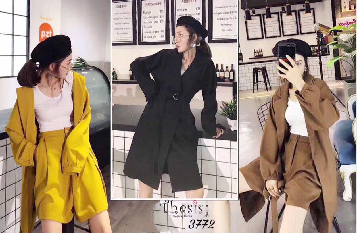 เสื้อผ้าเกาหลี พร้อมส่ง เสื้อคลุม ปกสูทตัวยาว