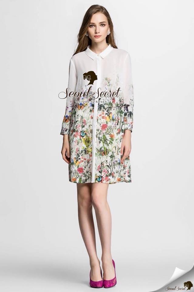 พร้อมส่ง พิมพ์ลาย Forest สไตล์ Zara ชุดเดรสเกาหลี