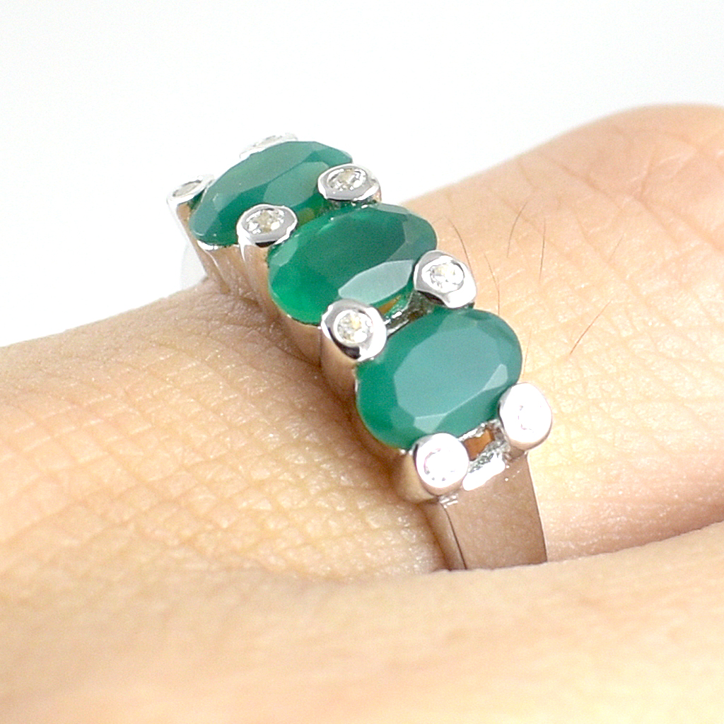 SKJewelryFactory แหวนเงินแท้ 92.5% ฝังพลอยกรีนอะเกทแท้ ER00346-GAG