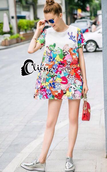 พร้อมส่ง Mini Dress ทรงตัวโคร่ง แขนสั้น