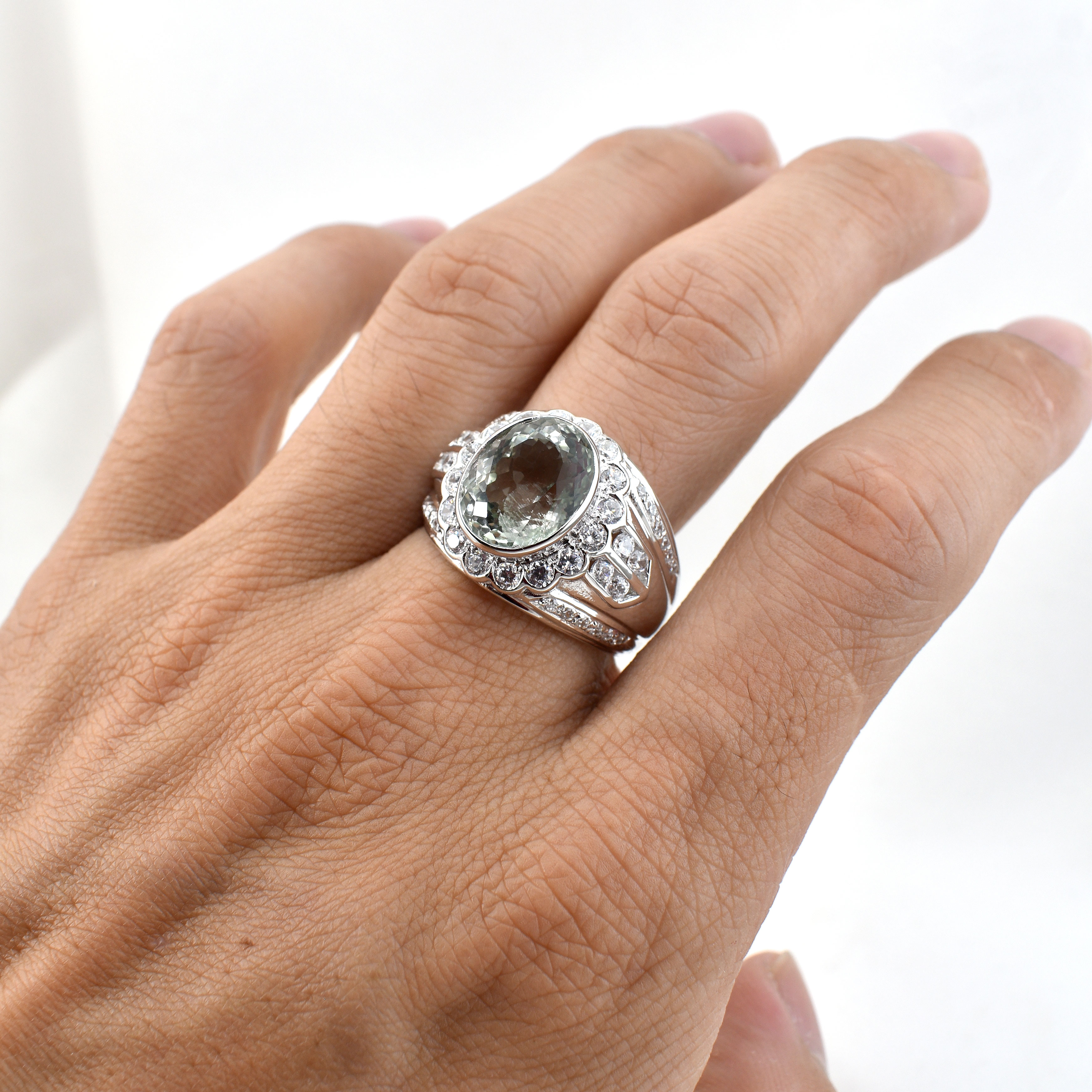 SKJewelryFactory แหวนชาย พลอยเขียว พลอยกรีนแอมิทิสต์แท้ 4.80 กะรัต MR00379-GAM