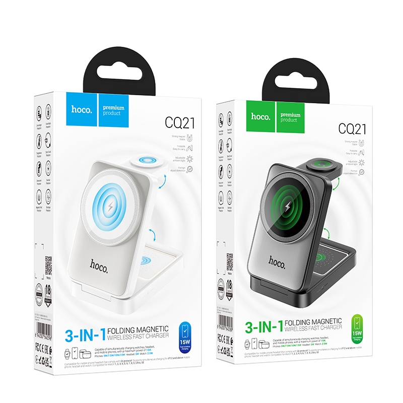 แท่นชาร์จไร้สาย Hoco CQ21 Power 3 in 1 Desktop Magnetic Wireless Fast Charger