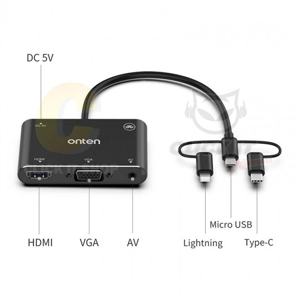Converter TYPE-C/LIGHTNING/MICRO USB TO HDMI/VGA/AV ONTEN OTN-7585B