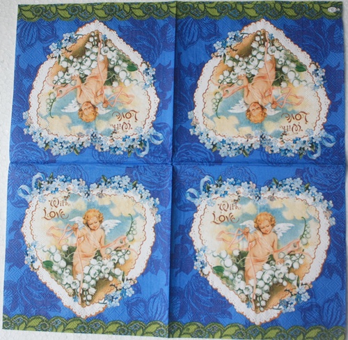 แนวภาพ กามเทพ Cupid with Love เป็นภาพบล็อค 4 กระดาษแนพกิ้นสำหรับทำงาน เดคูพาจ Decoupage Paper Napkins ขนาด 33X33cm