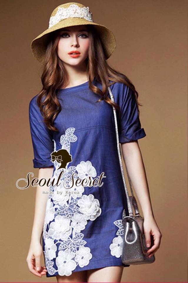 พร้อมส่ง เดรสตัวปล่อยๆ สวยเก๋ๆ ด้วยงานปักเป็นลายดอกไม้