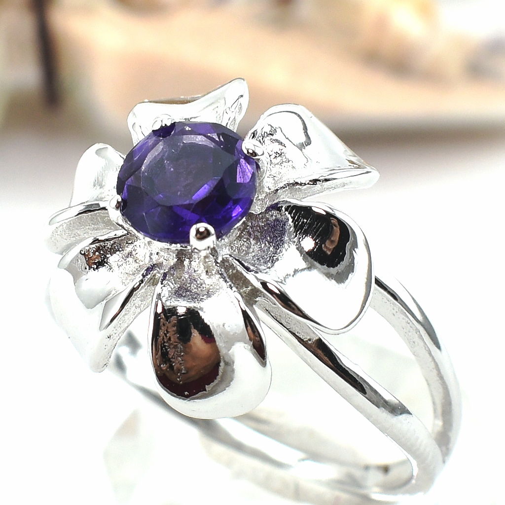 SKJewelryFactory แหวนดอกไม้แอมิทิสต์แท้ สีม่วงเข้ม น่ารักมาก ER02394-AMT