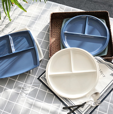 Pre-Order จานเซรามิค แบบถาดอาหารแบ่งช่อง มีทรงกลม กับทรงเหลี่ยม แบบละ 3 สี Zakka