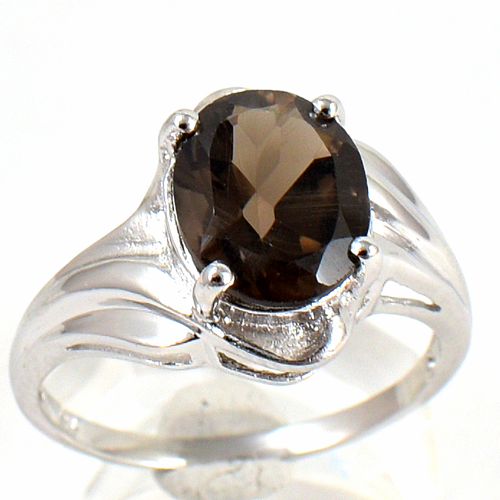SKJewelryFactory แหวนเงินแท้ 92.5% ฝังพลอยสโมกกี้ควอทซ์แท้ ER01136-SMQ
