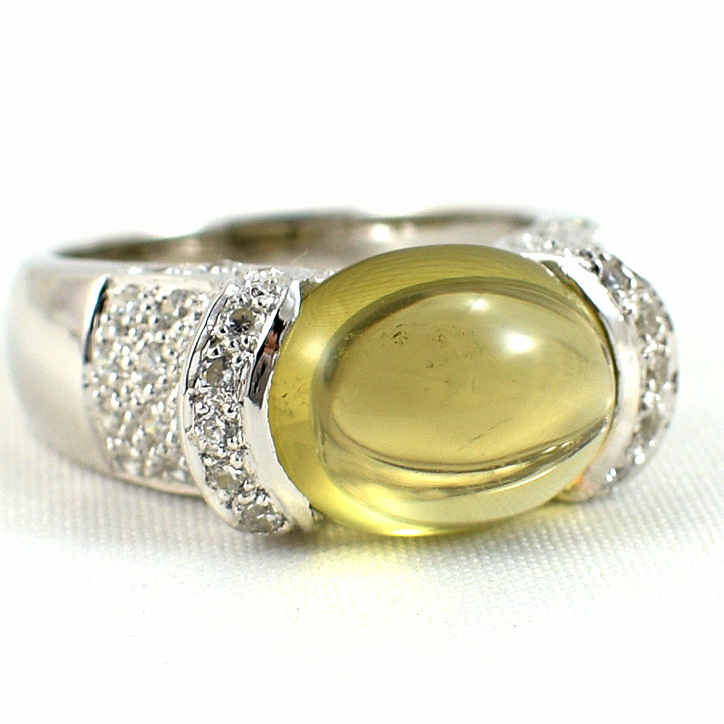 SKJewelryFactory แหวนพลอยเลมอนควอทซ์แท้ สีเหลืองมะนาว สีสวย พลอยเนื้อใสสะอาด ER00864-LMQ
