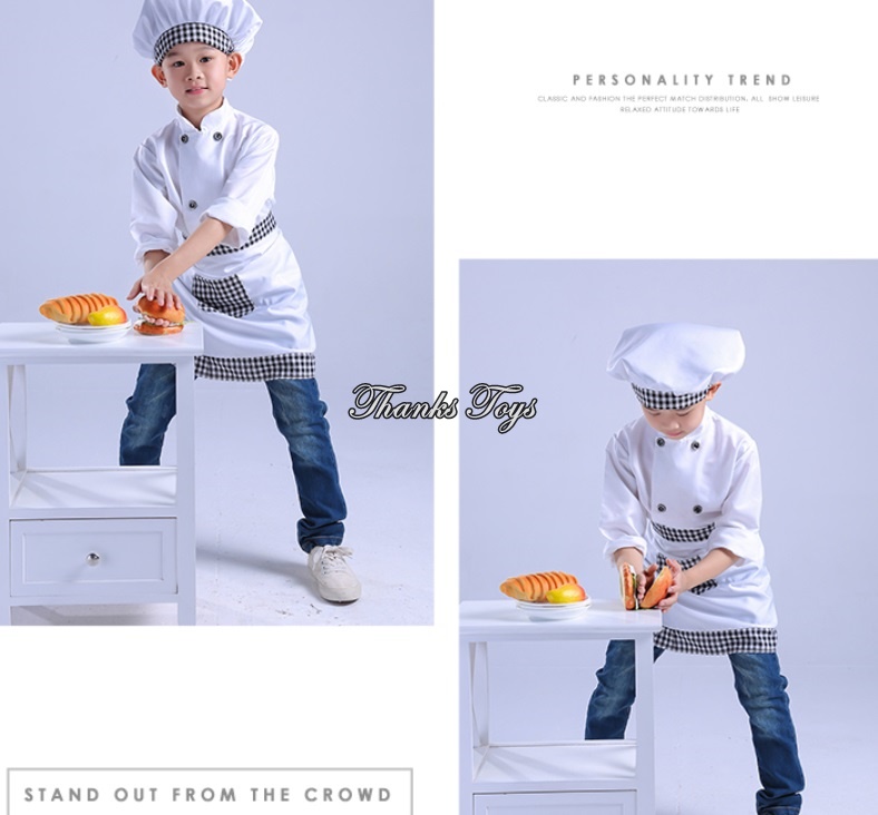 ชุดเชฟแขนยาวลายตารางขาวดำ