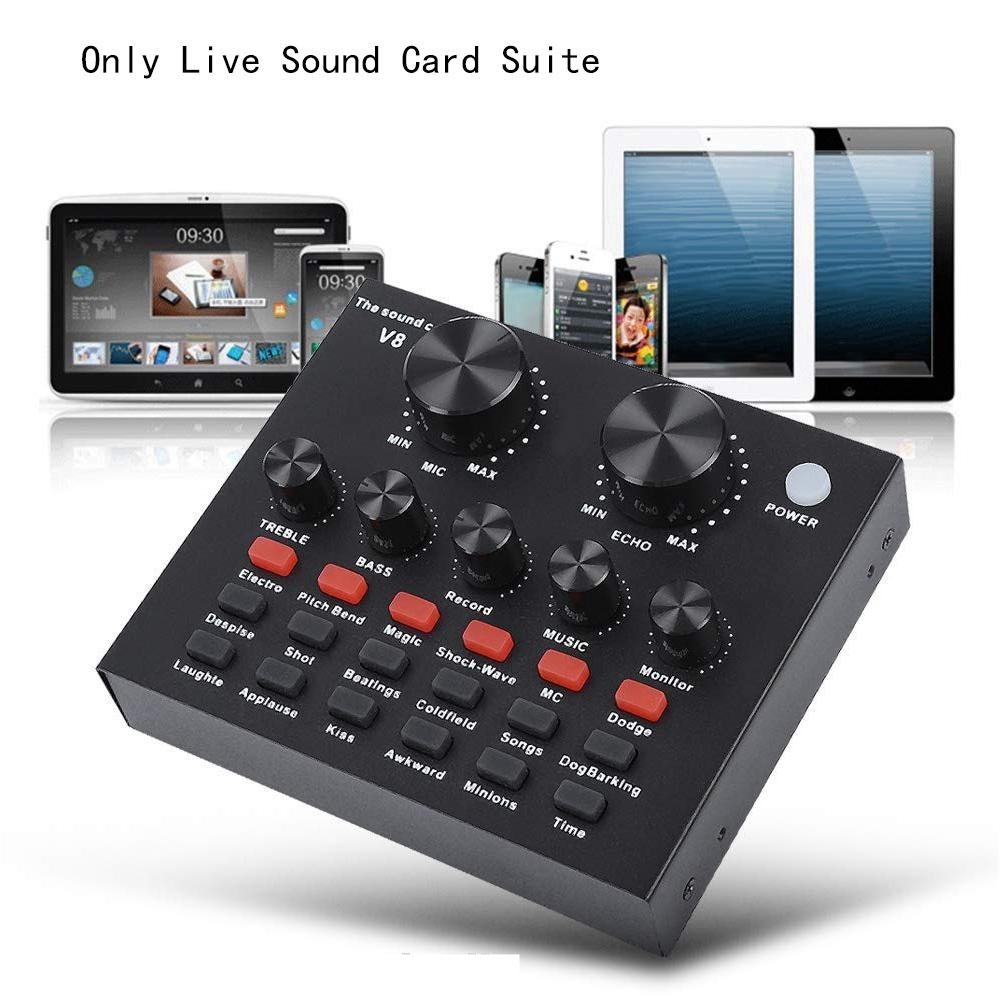 กล่องเสียงเอฟเฟค เอฟเฟคไมค์ ซาวด์การ์ด singing live sound card v8 Bluetooth ซาวด์การ์ด V8 Bluetooth
