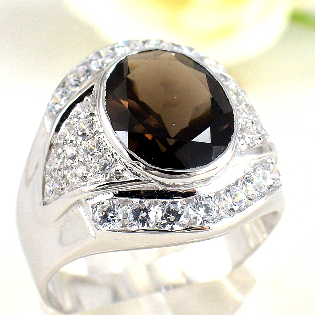 SKJewelryFactory แหวนเงินฝังพลอยสโมกกี้ควอทซ์แท้ MR00087-SMQ