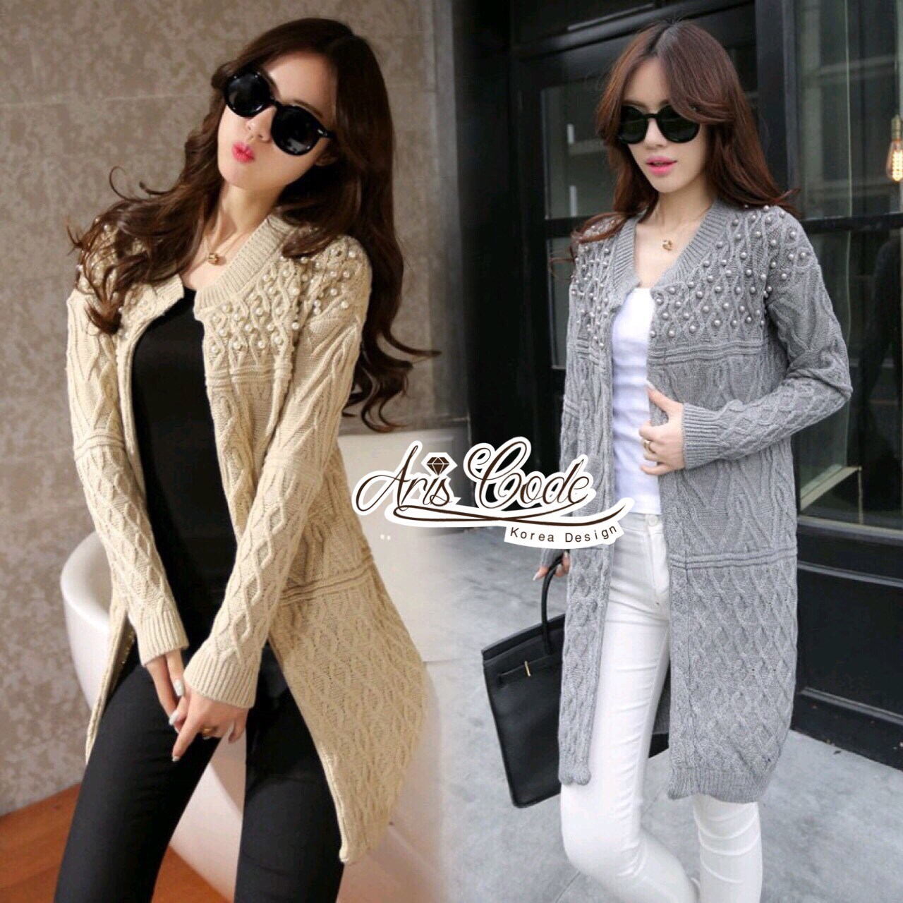 เสื้อเกาหลี พร้อมส่ง เสื้อไหมพรมตัวยาว คาร์ดิแกน