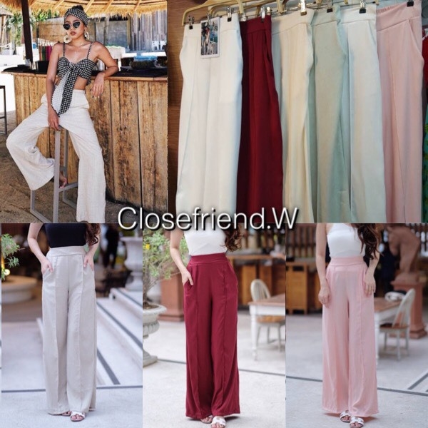 พร้อมส่ง กางเกงเอวสูง ผ้าลินิน