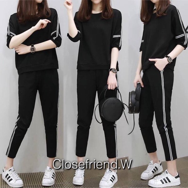 เสื้อผ้าเกาหลี พร้อมส่ง เสื้อ+กางเกงขายาว