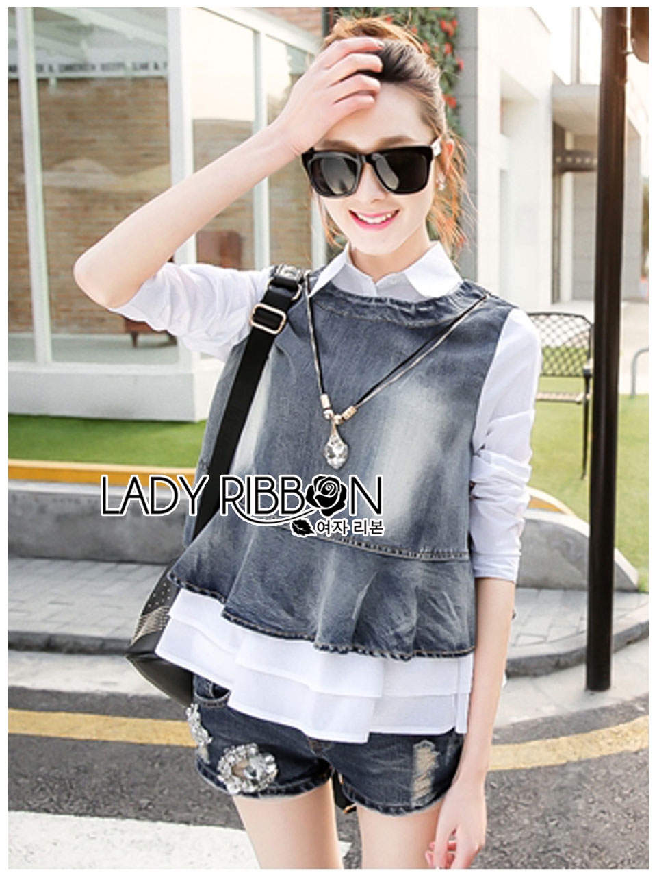 พร้อมส่ง เสื้อเชิ้ตและสร้อยคอประดับจี้คริสตัล