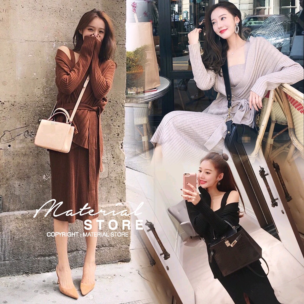 เดรสเกาหลี พร้อมส่ง เดรสเข้ารูปสายเดี่ยวใหญ่