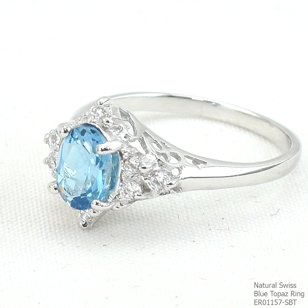 SKJewelryfactory แหวนเงินแท้ 92.5% ฝังพลอยสวิสบลูโทปาซแท้ สไตล์น่ารัก หรูหรา ER01157-SBT