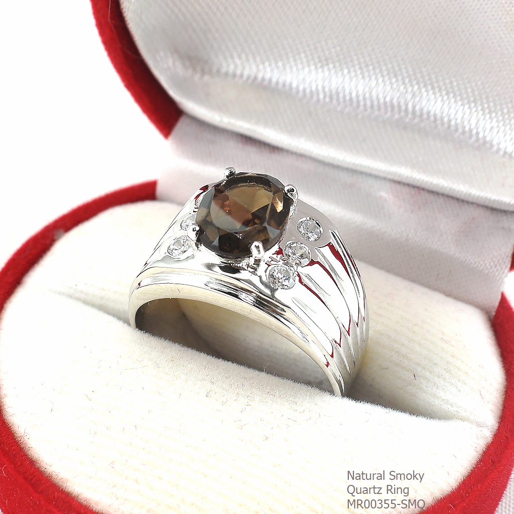 SKJewelryFactory แหวนชาย พลอยแท้ สีควันบุหรี่ พลอยสโมกกี้ควอทซ์แท้ MR00355-SMQ