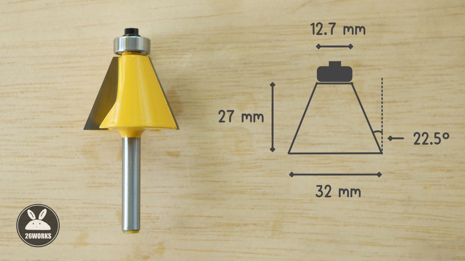 Trimmer bits ปาดมุม 22.5° ลูกปืนล่าง 4 หุน
