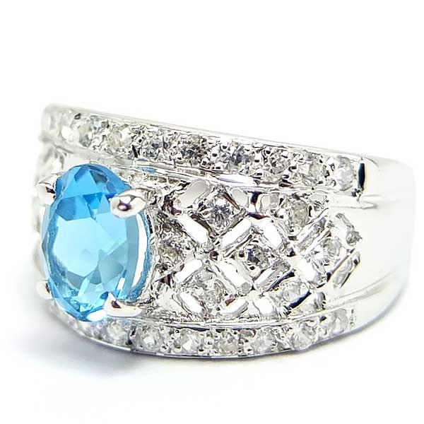 SKJewelryFactory แหวนพลอยบลูโทปาซแท้และเพชร แหวนดูระยิบระยับสวยมากๆ ER00350-SBT