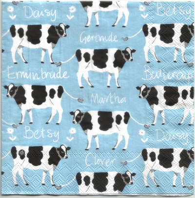 แนวภาพสัตว์ วัว Cow พื้นฟ้า การ์ตูน เป็นภาพเต็มแผ่น กระดาษแนพกิ้นสำหรับทำงาน เดคูพาจ Decoupage Paper Napkins ขนาด 33X33cm