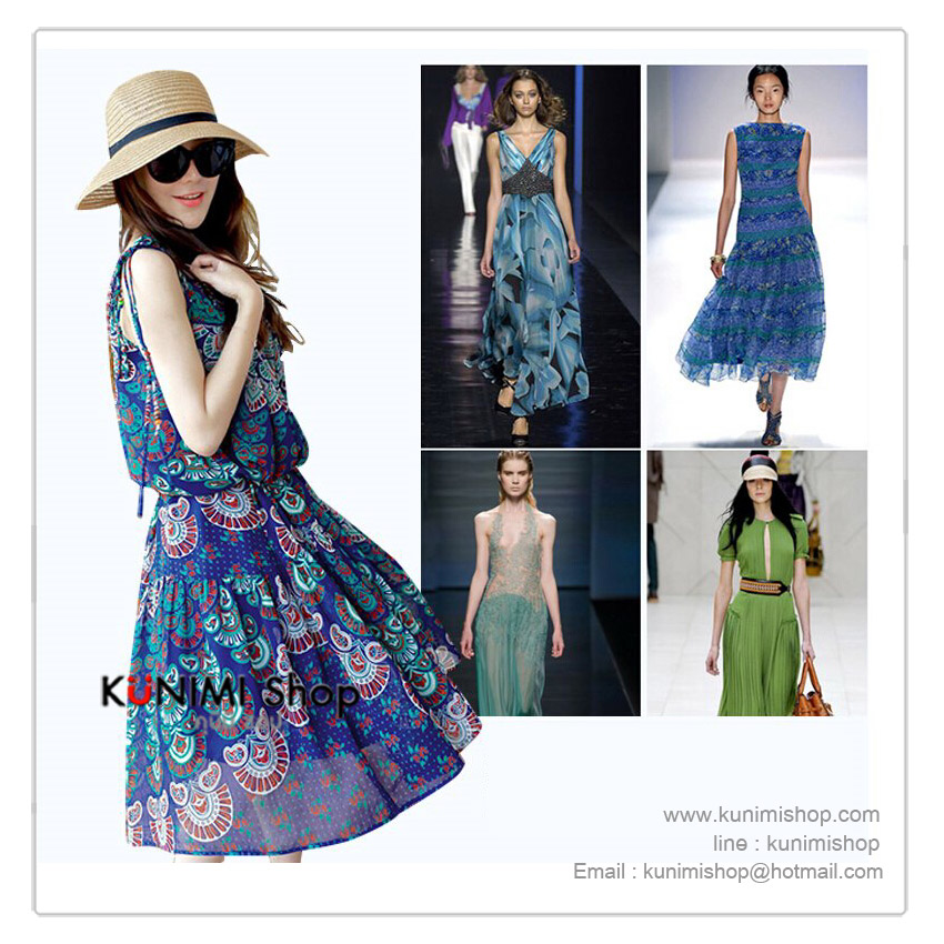  ชุดเดรสสีน้ำเงิน ผ้าชีฟอง ลายหางนกยูง     ช่วงเอวจั้ม สวยใส่สบาย รับกับหน้าร้อน              ขนาด  : Size M      ผ้า      :  ผ้าชีฟอง                         * สีในรูป กับสีสินค้าจริง จะแตกต่างเล็กน้อยคะ *