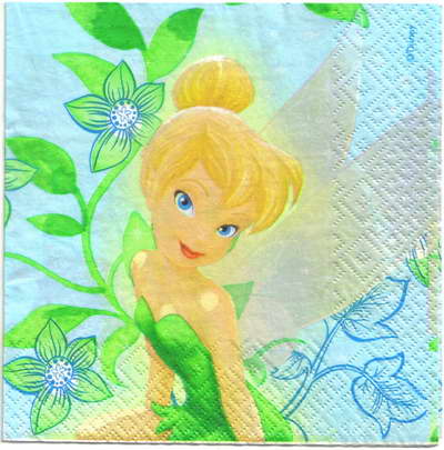 แนวภาพการ์ตูน Disney Tinker Bell Peter Pan เป็นภาพครึ่งแผ่น กระดาษแนพกิ้นสำหรับทำงาน เดคูพาจ Decoupage Paper Napkins ขนาด 33X33cm