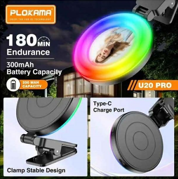 Plokama U20 PRO RGB Phone Clip LED Selfie Ring Light ไฟเซลฟี่ติดมือถือเปลี่ยนสีได้หลายสี